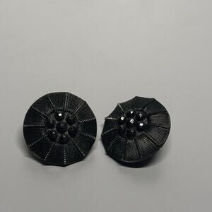Vintage Black Fabric Clip On Earrings Women Round Beaded Statement‎ Retro